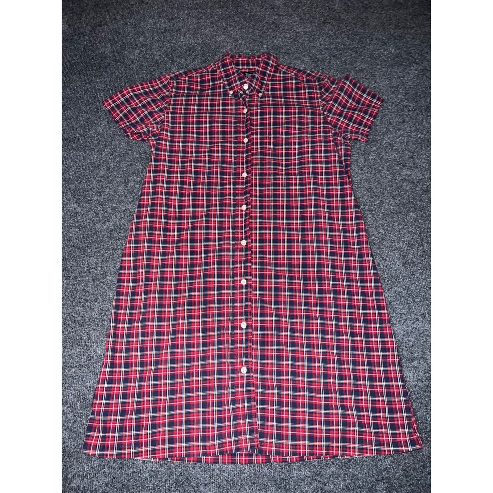Abercrombie & Fitch Red Plaid Cotton Short Sleeve Shirt Dress Size M